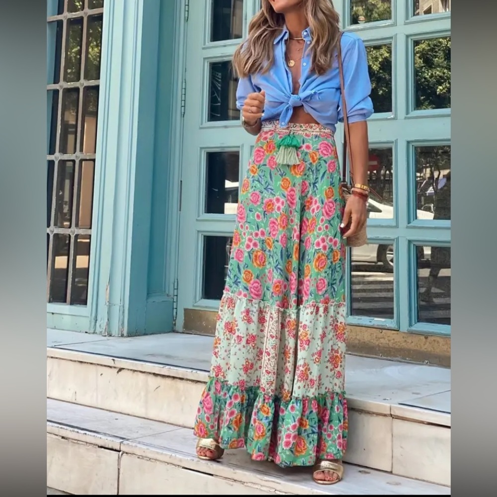 Boho floral print ruffle hem maxi dress - Picture 3 of 5